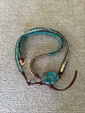 Cape Diablo Turquoise and Brown Leather Wrap Bracelet with Gold Accents